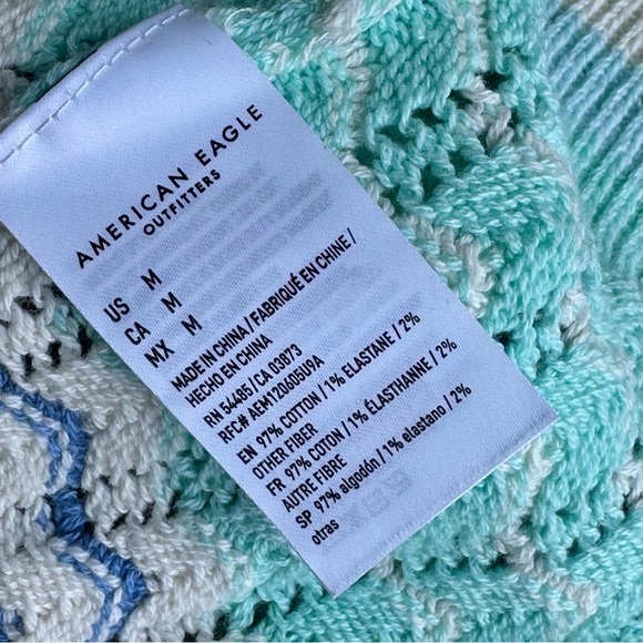 American Eagle Outfitters Blue & Mint Chevron Knit Crop Tank Top Size M - Picture 5 of 9